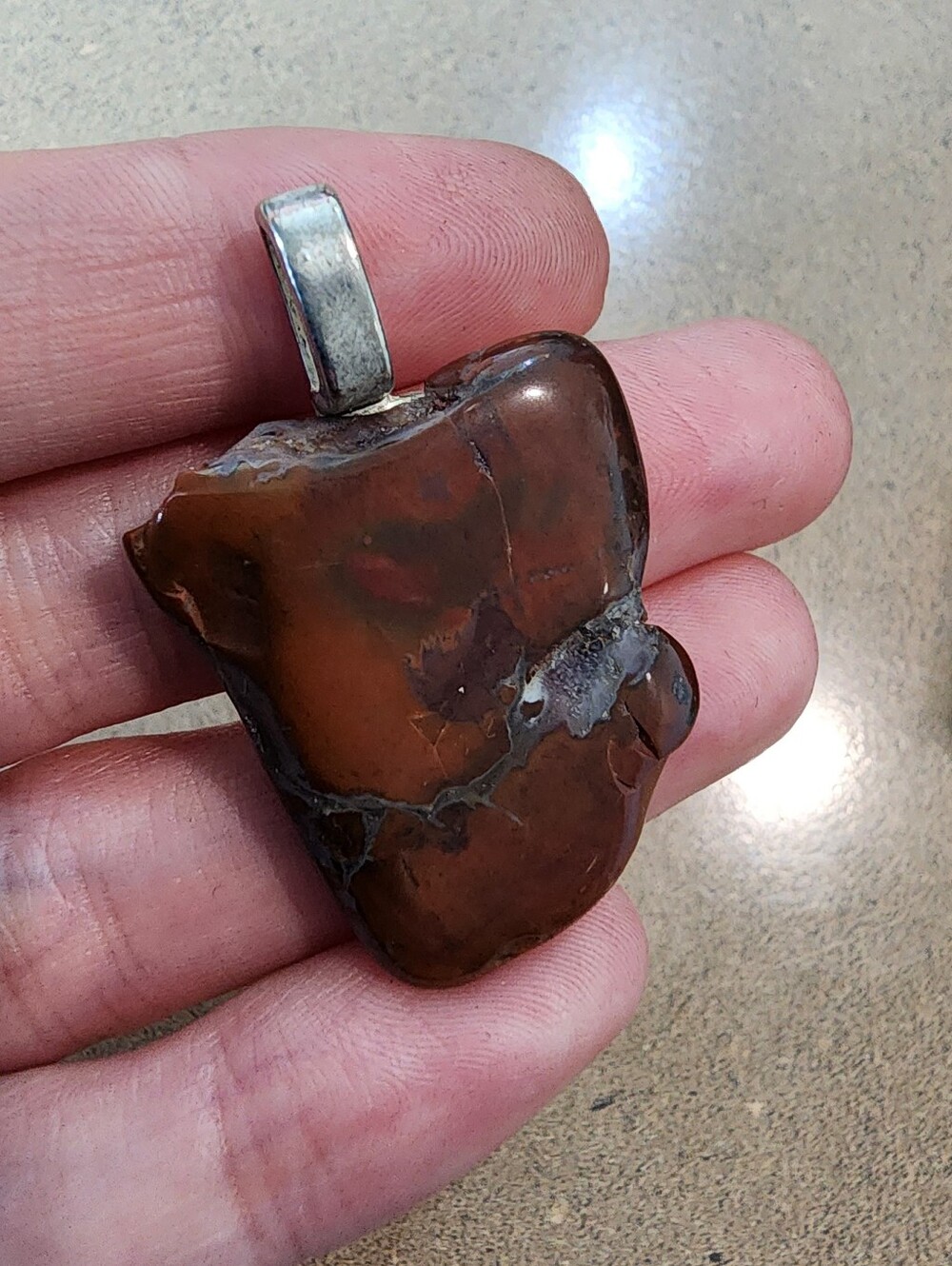 Handcrafted Red And Brown Pendant with Silver Bail